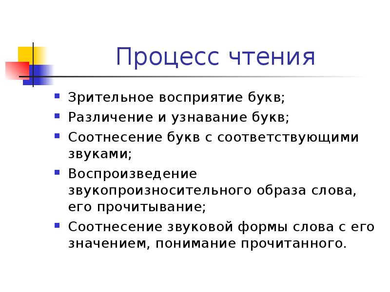 Восприятие чтения. Схема процесса чтения. Характеристика процесса чтения. Структура процесса чтения. Операции процесса чтения.