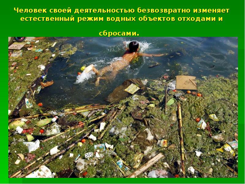 Человек своей деятельностью безвозвратно изменяет естественный режим водных объектов отходами и Человек своей деятельностью безвозвратно изменяет естественный режим водных объектов отходами и