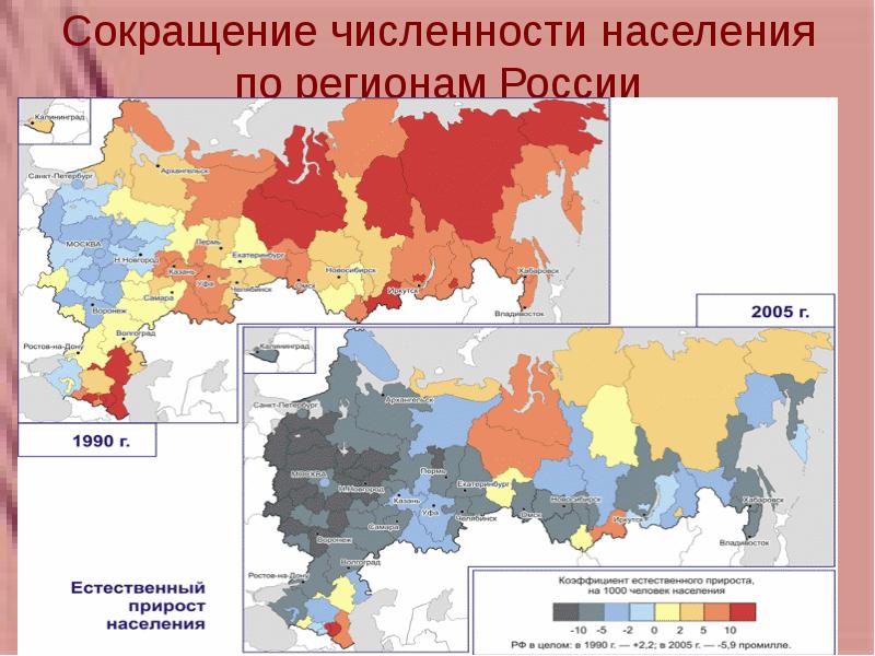 Сокращение численности населения по регионам России