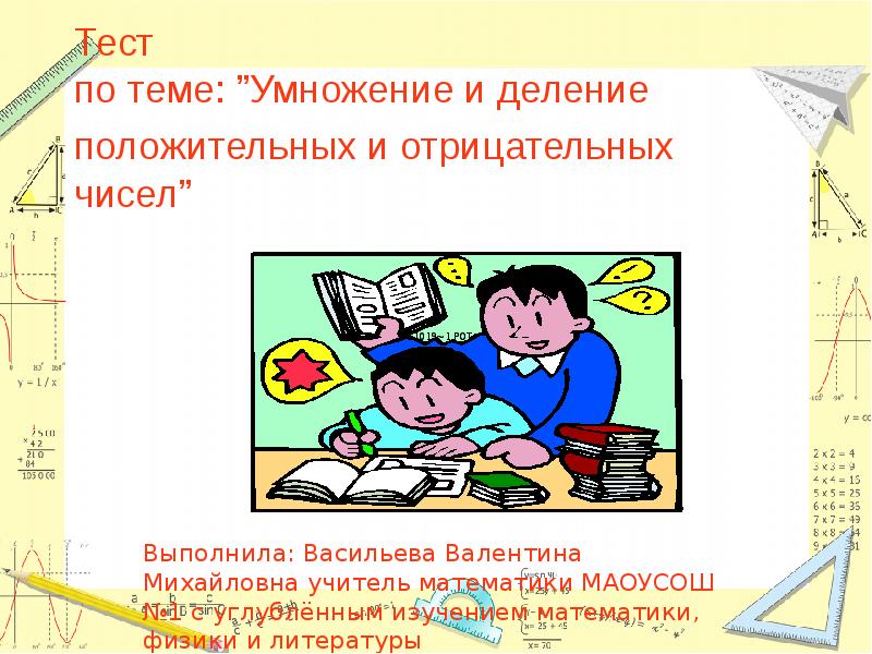 Тест по теме: ”Умножение и деление положительных и отрицательных чисел”
Тест по теме: ”Умножение и деление положительных и отрицательных чисел”