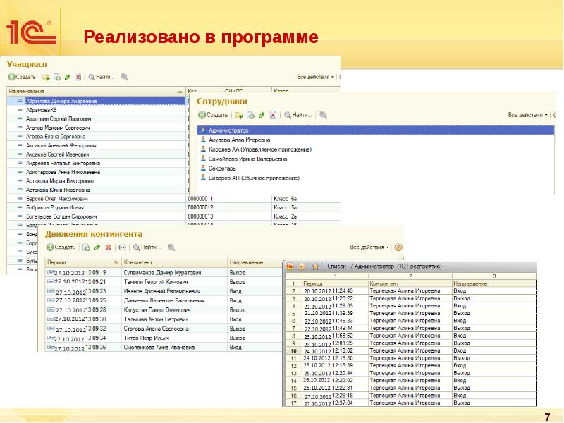 Реализовано в программе Реализовано в программе