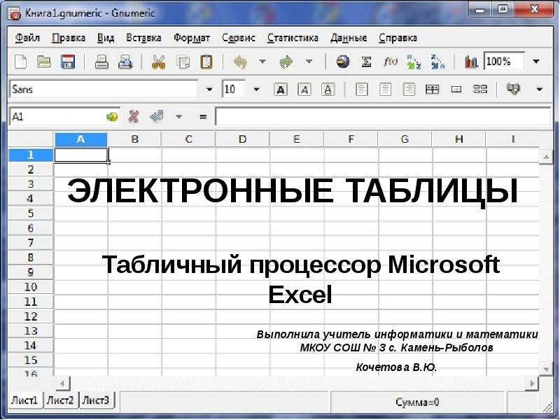 Электронные таблицы презентация