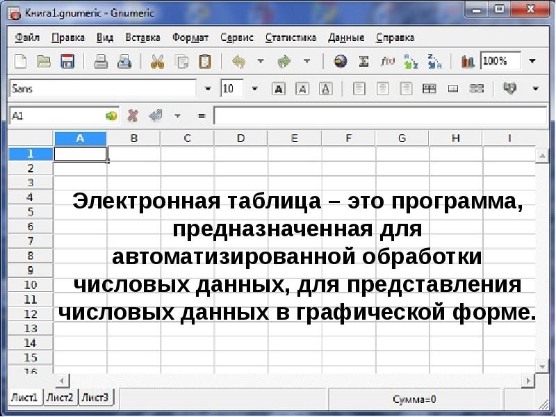 Электронные таблицы не предназначены для обработки изображений выполнения математических расчетов