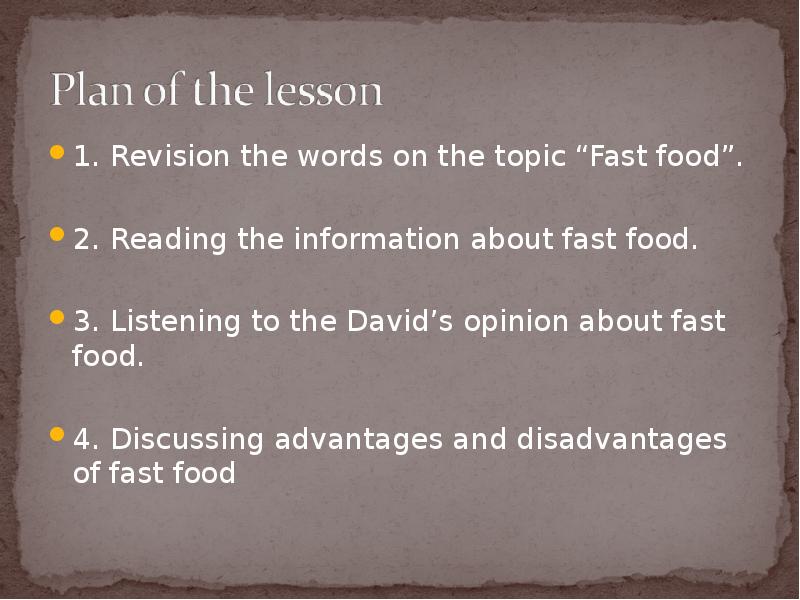 Listening about food. Fast food Pros and cons. Food аудирование.