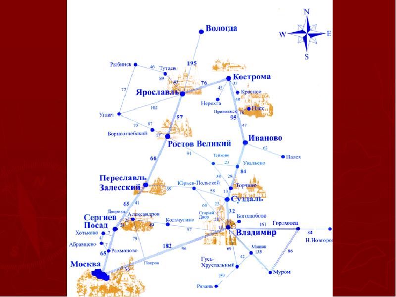Карта золотого кольца россии с городами и расстояниями
