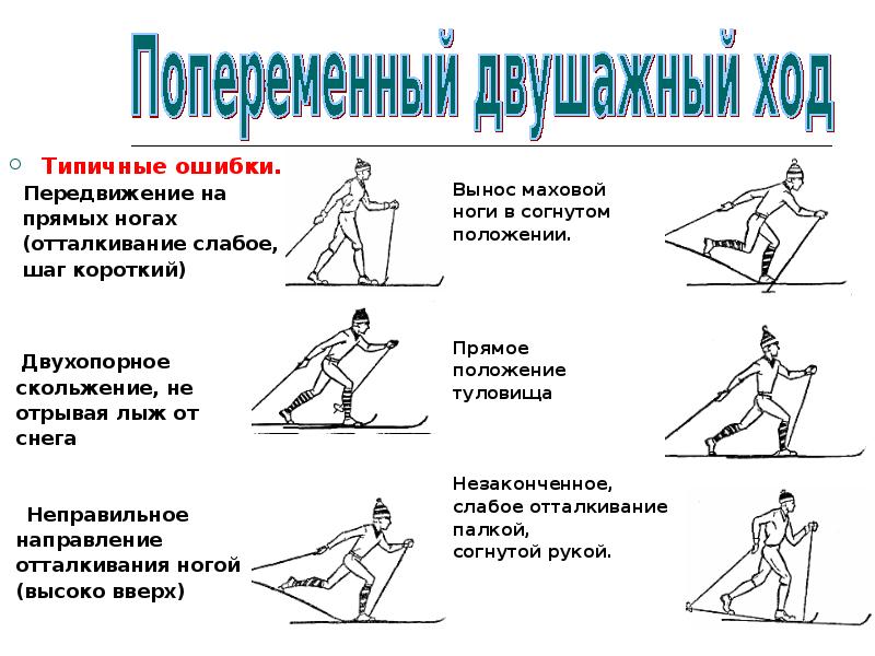 Короткий шаг. Передвижение на прямых ногах. Ошибки на лыжах. Типичные ошибки в лыжном спорте. Двухопорное скольжение на лыжах.