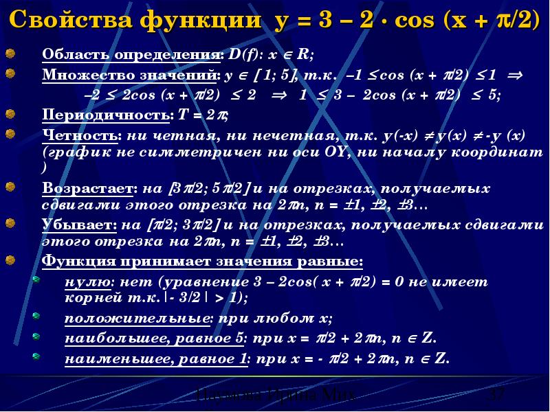 Свойства функции y = 3 – 2 · cos (x + Свойства функции y = 3 – 2 · cos (x +