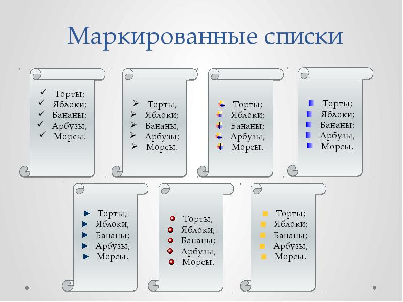 Списками являются. Маркированный список. Примеры маркированных списков. Маркировынами списки являются. Маркированными списками являются:.