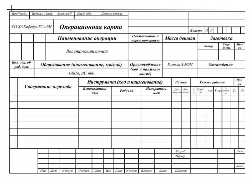 Операционная карта механической обработки