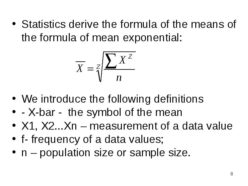 Statistics derive the formula of the means of the formula of