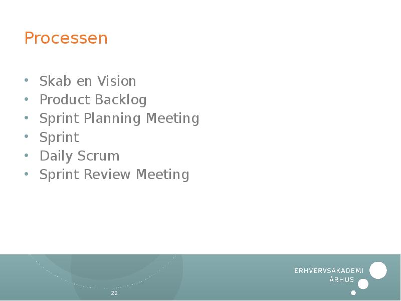 Processen Skab en Vision Product Backlog Sprint Planning Meeting Sprint Daily