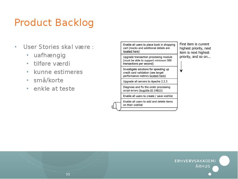 Product Backlog User Stories skal være : uafhængig tilføre værdi kunne