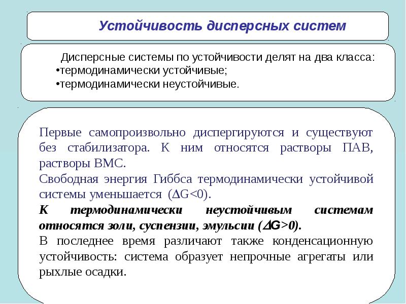 Коллоидная химия. Устойчивая система в химии. Стабилизатор в дисперсных системах. Энергия Гиббса коллоидной системы. Растворы коллоидных пав термодинамически.