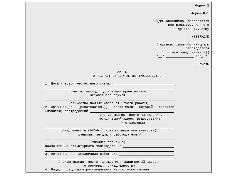 Акт по форме н 1 образец