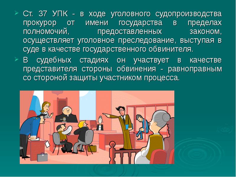 Выступление в качестве государственного обвинителя. Ст 37 прокурор презентация. Кто участвует в судебном процессе от имени государства.