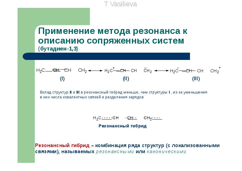 Разделение зарядов. Сопряженные связи в органических соединениях. Резонансный гибрид. Резонансные структуры без разделяющихся зарядов. Кино связь в органике.