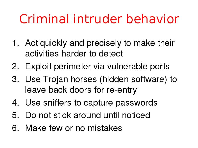 Criminal intruder behavior Act quickly and precisely to make their activities