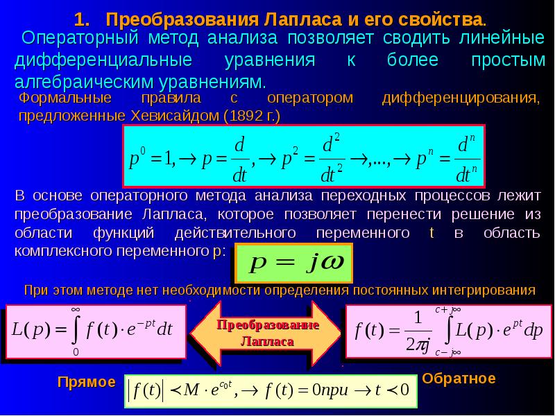 Операторный метод переходных процессов. Операторный метод переходных процессов