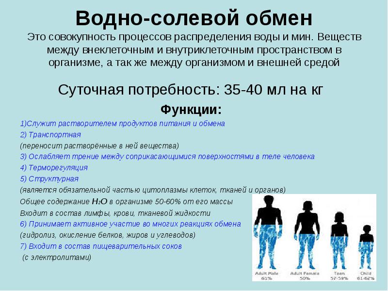 Водно-солевой обмен Это совокупность процессов распределения воды и мин. Веществ между