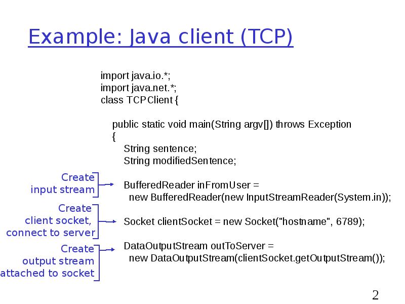 Example: Java client (TCP) Example: Java client (TCP)