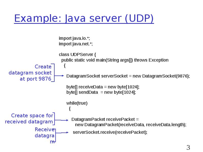 Example: Java server (UDP) Example: Java server (UDP)