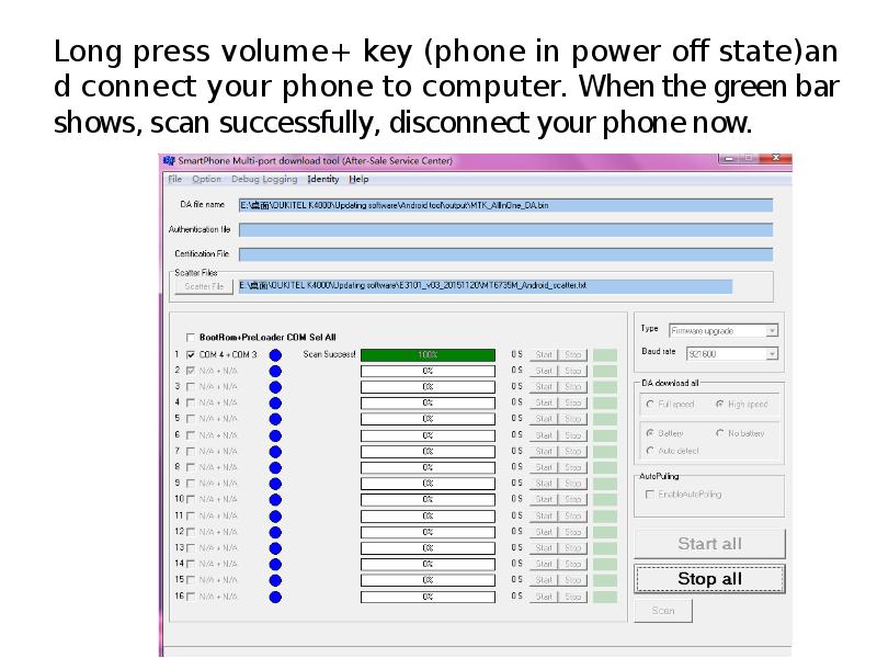Long press volume+ key (phone in power off state)and connect your
