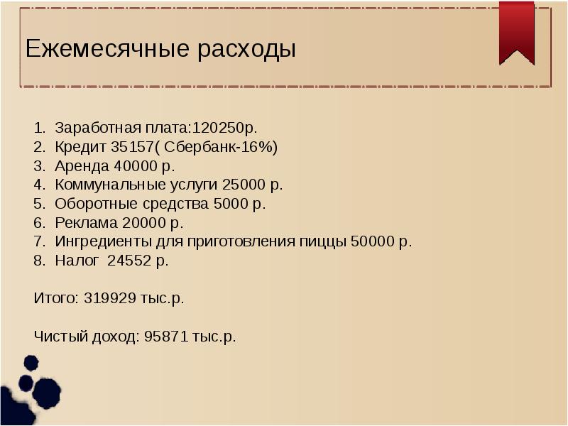 Бизнес план пиццерии презентация