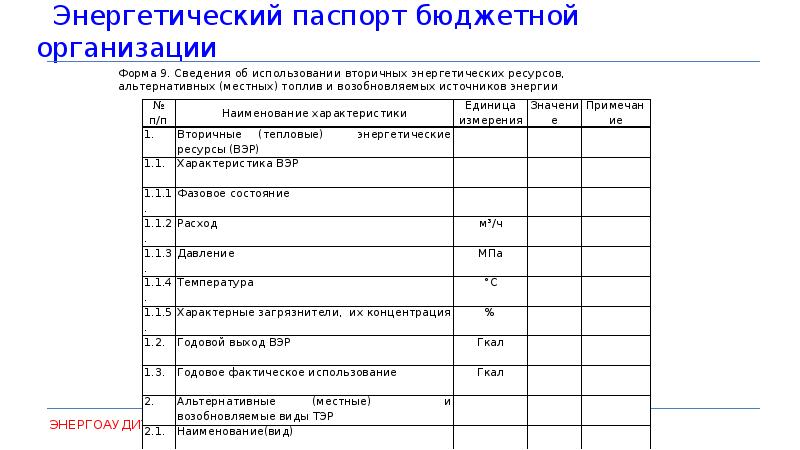 Образец энергопаспорта предприятия