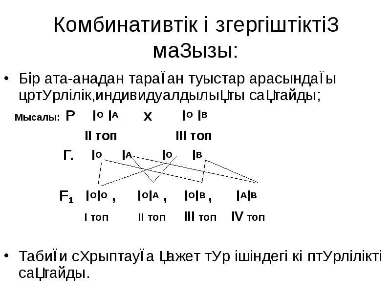 Комбинативтік өзгергіштіктің маңызы: Бір ата-анадан тараған туыстар арасындағы әртүрлілік,индивидуалдылықты сақтайды; 
