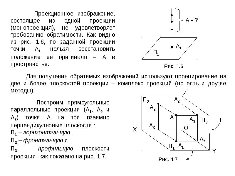Обратимость чертежа нельзя обеспечить проецированием точки Обратимость чертежа нельзя обеспечить проецированием точки