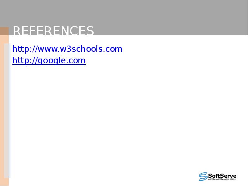 References
http://www.w3schools.com
http://google.com References
http://www.w3schools.com
http://google.com