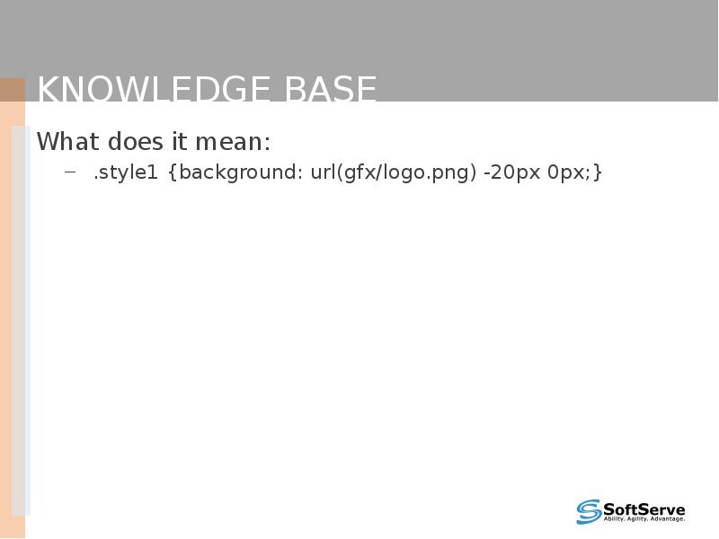 Knowledge base
What does it mean:
.style1 {background: url(gfx/logo.png) -20px 0px;} Knowledge base
What does it mean:
.style1 {background: url(gfx/logo.png) -20px 0px;}