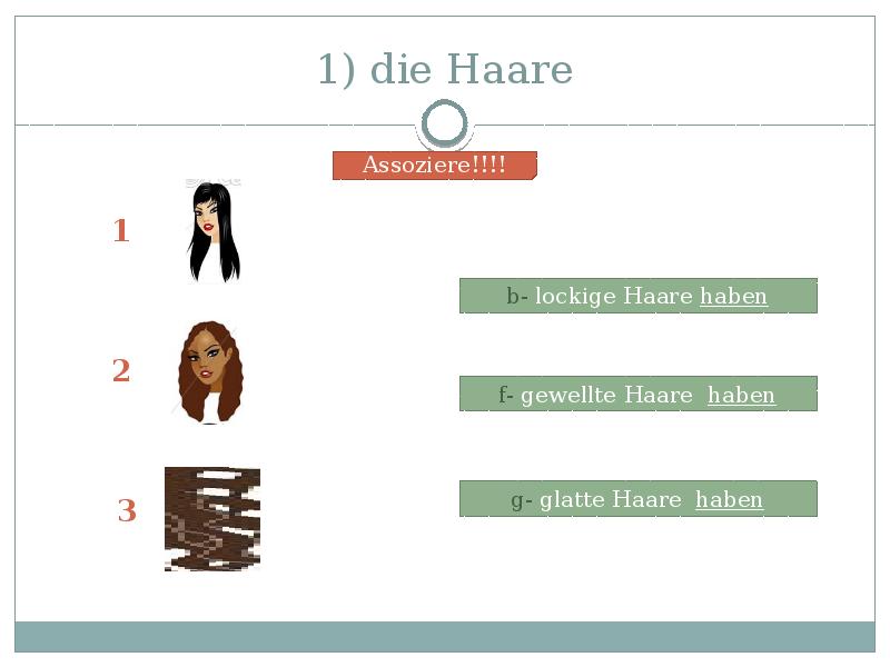 1) die Haare 1) die Haare