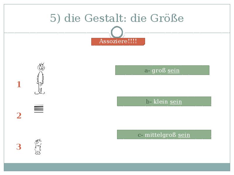 5) die Gestalt: die Größe 5) die Gestalt: die Größe