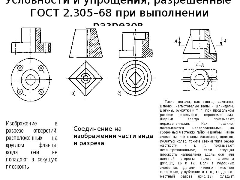 Совмещение вида и разреза на чертеже правила оформления