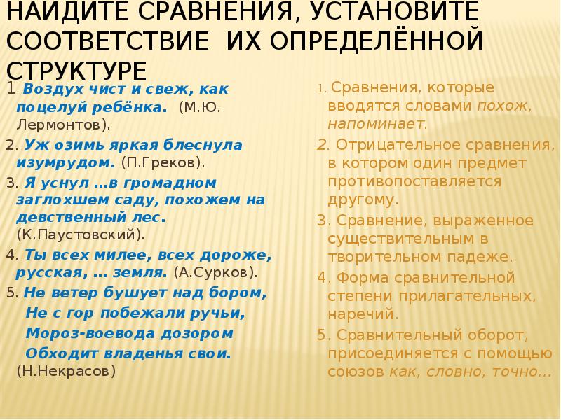 Поставь сравнение. Средства словесной Образности. Чёткий воздух свеж и чист средство выразительности. Установите соответствием Лермонтов. Воздух чист и свеж как поцелуй ребёнка троп.