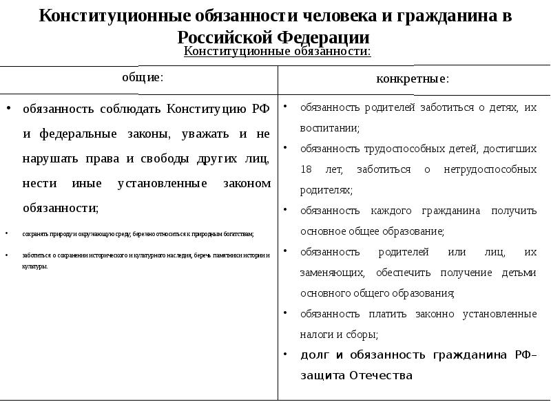 Обязанности человека и гражданина схема