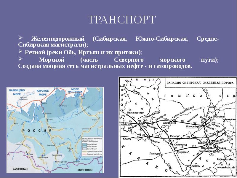 ТРАНСПОРТ
Железнодорожный (Сибирская, Южно-Сибирская, Средне-Сибирская магистрали);
Речной (реки Обь, ТРАНСПОРТ
Железнодорожный (Сибирская, Южно-Сибирская, Средне-Сибирская магистрали);
Речной (реки Обь,