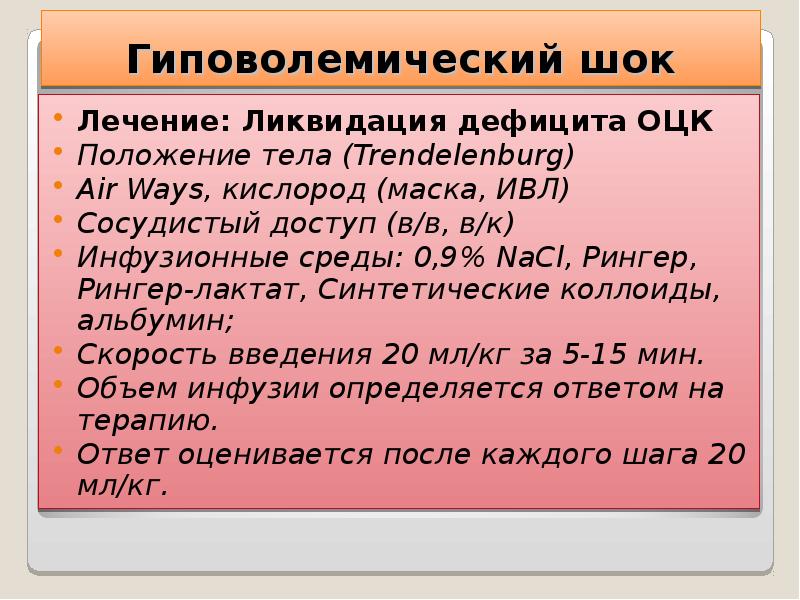 Гиповолемический шок карта вызова