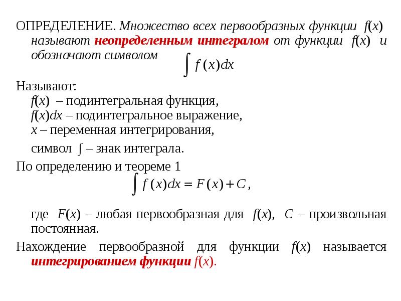 Неопределенный интеграл презентация