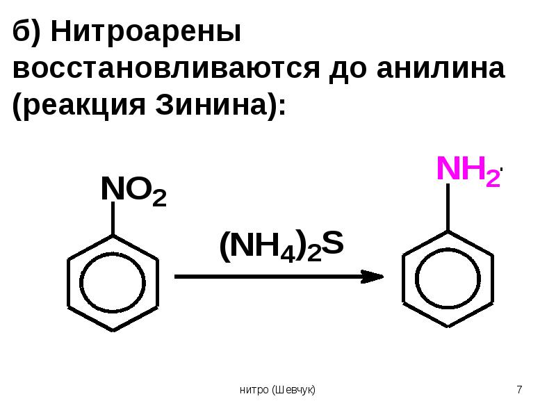 Анилин и вода реакция. Анилина реакция Зинина. Анилин из фенилгидроксиламина. Получение анилина из фенилгидроксиламина. Восстановление нитросоединений реакция Зинина.