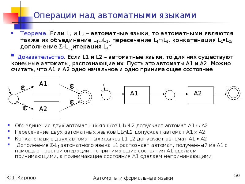 Формальные языки автоматы. Теория автоматов и формальных языков. Пример автоматов распознающих языки. Автоматный язык. Операции над конечными автоматами.