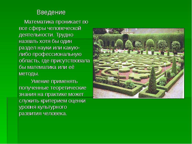 Введение Математика проникает во все сферы человеческой