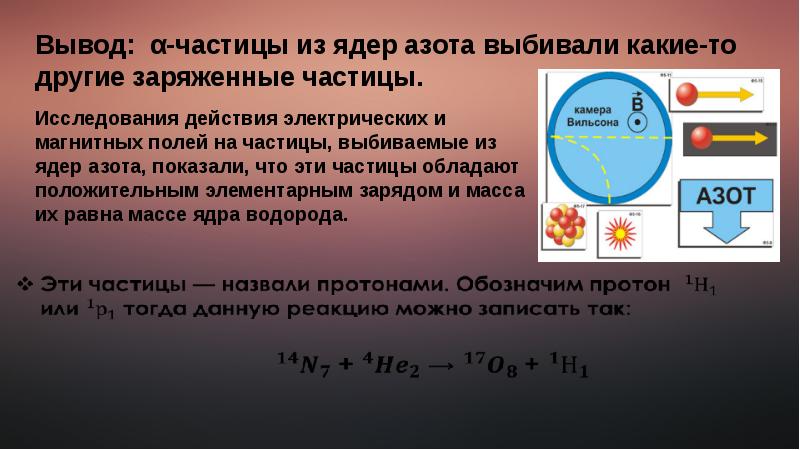 Расставьте надписи на рисунке изображающем реакцию открытия протона 1 частица 2 ядра азота