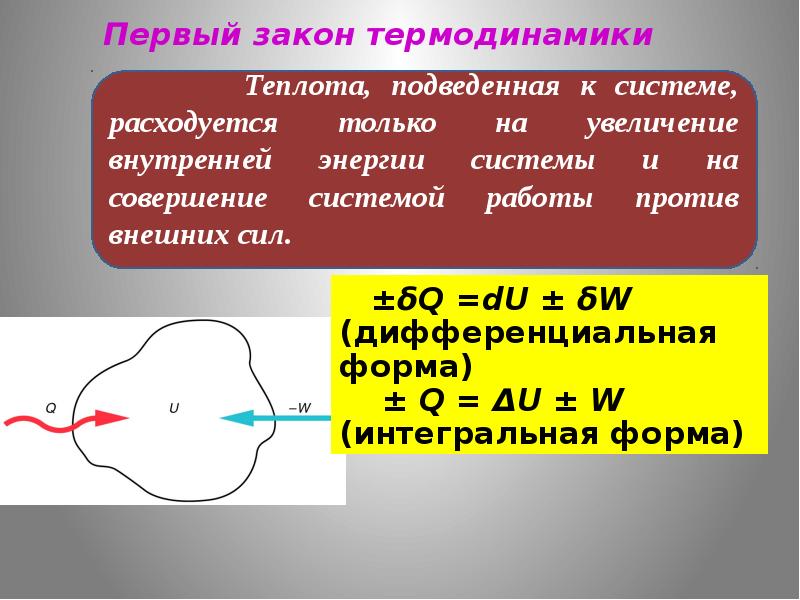 Закон термодинамики тепло. Первый закон термодинамики в химии. Интегральная форма первого закона термодинамики. Первый закон термодинамики в интегральной форме. Лямбда в термодинамике.