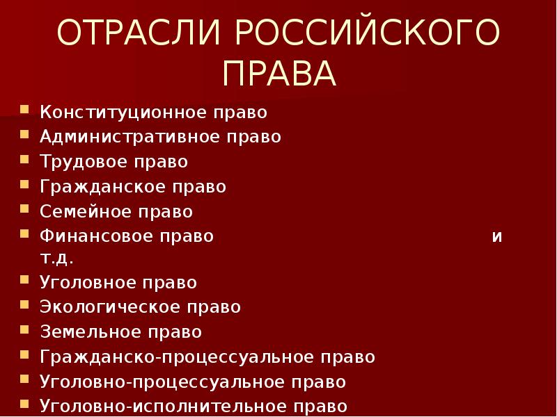 Презентация отрасли российского права обществознание