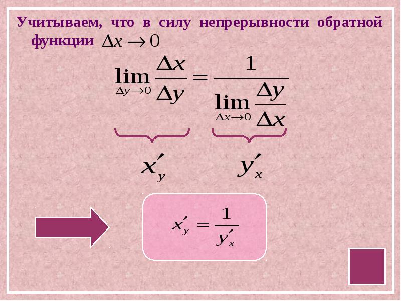 Обратная производная. Непрерывность обратной функции. Непрерывность обратной функции доказательство. Обратная производной. Предел обратной функции.