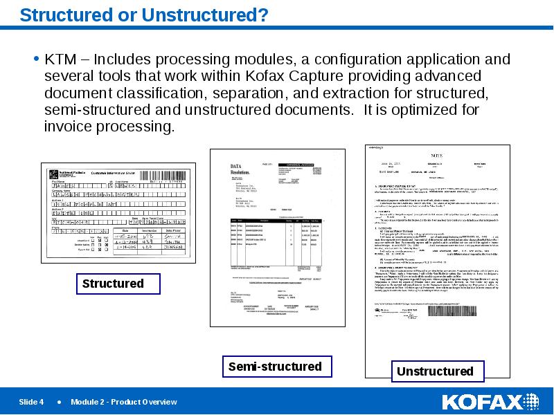Structured or Unstructured? KTM – Includes processing modules, a configuration application