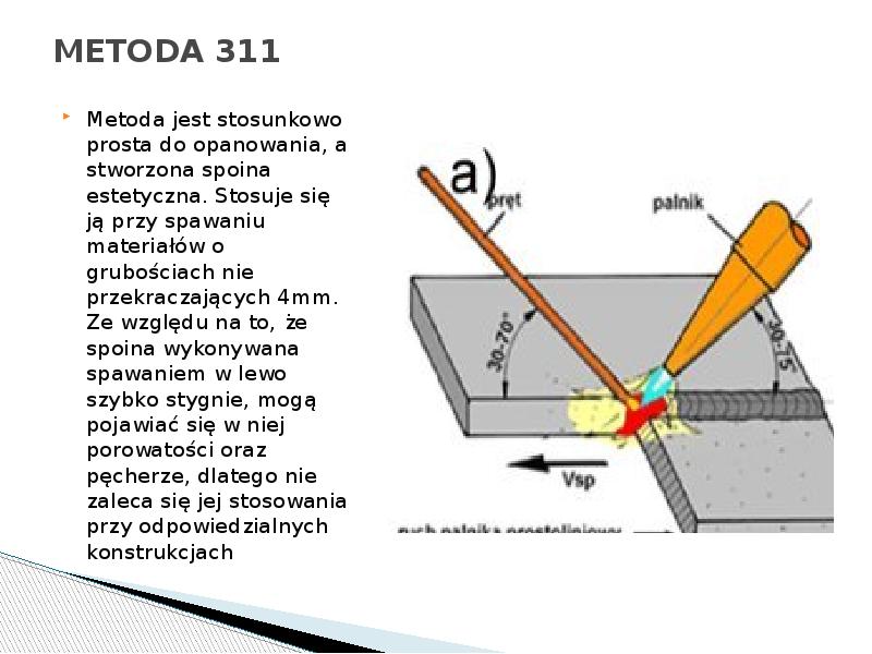 METODA 311
Metoda jest stosunkowo prosta do opanowania, a stworzona spoina METODA 311
Metoda jest stosunkowo prosta do opanowania, a stworzona spoina