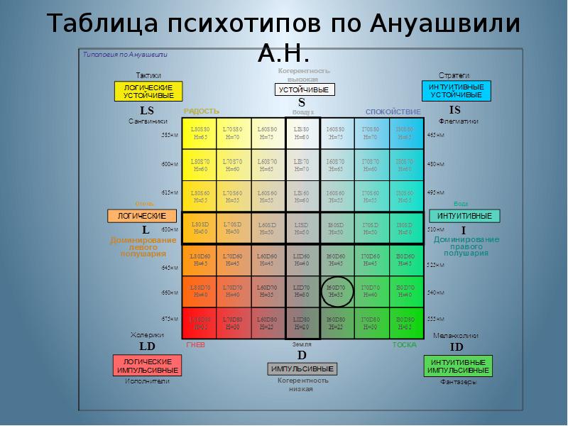 Влияние психотипа на процесс обучения презентация